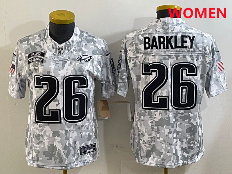 Women Philadelphia Eagles 26 Barkley Camo Nike 2025 Salute to Service Limited NFL Jersey style 5